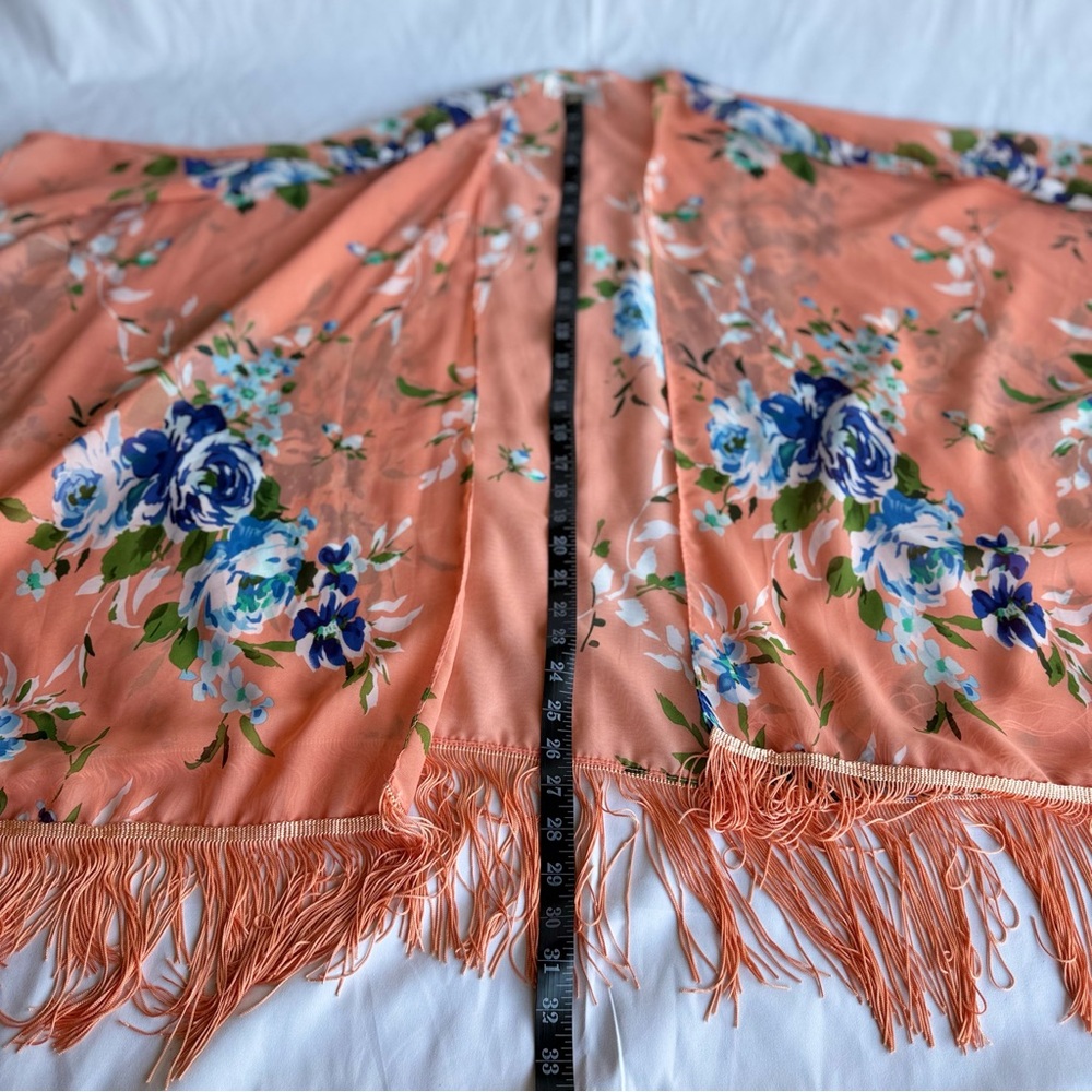 Orange and Blue Kimono Robe with Fringe - Picture 6 of 9